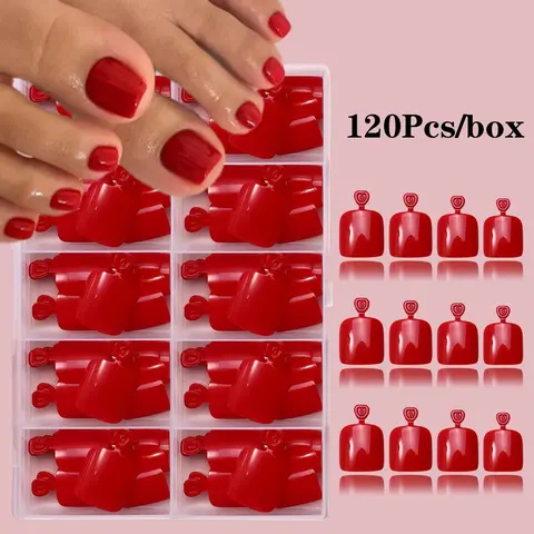 120Pcs Press on Toenails Women Fake Toe Nails, Diy Nails, Nail Design, Home Nail Art, Red Fake Toenails Press on Nails Toe Light Weight Nail Tips Short Square False Toenails Artificial Toe Nails Reusable Full Cover Beach Toesnails Toe Nail Press Ons