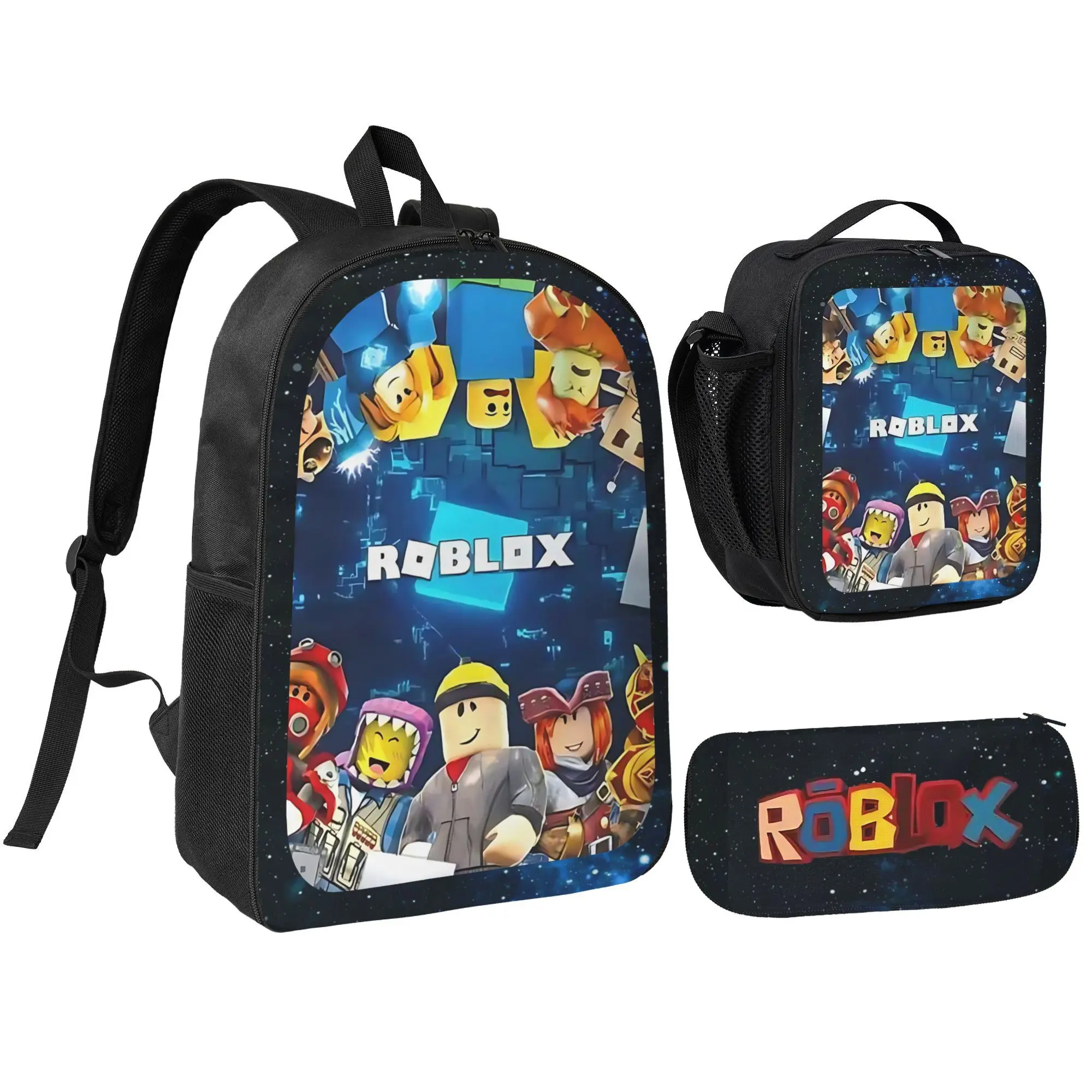 Roblox US TikTok Shop Back To School Campaign ROBLOX Backpack Trendy European American Retro Schoolbag Cartoon Backpack One Three Piece Set Large Black School Backpack Computer
