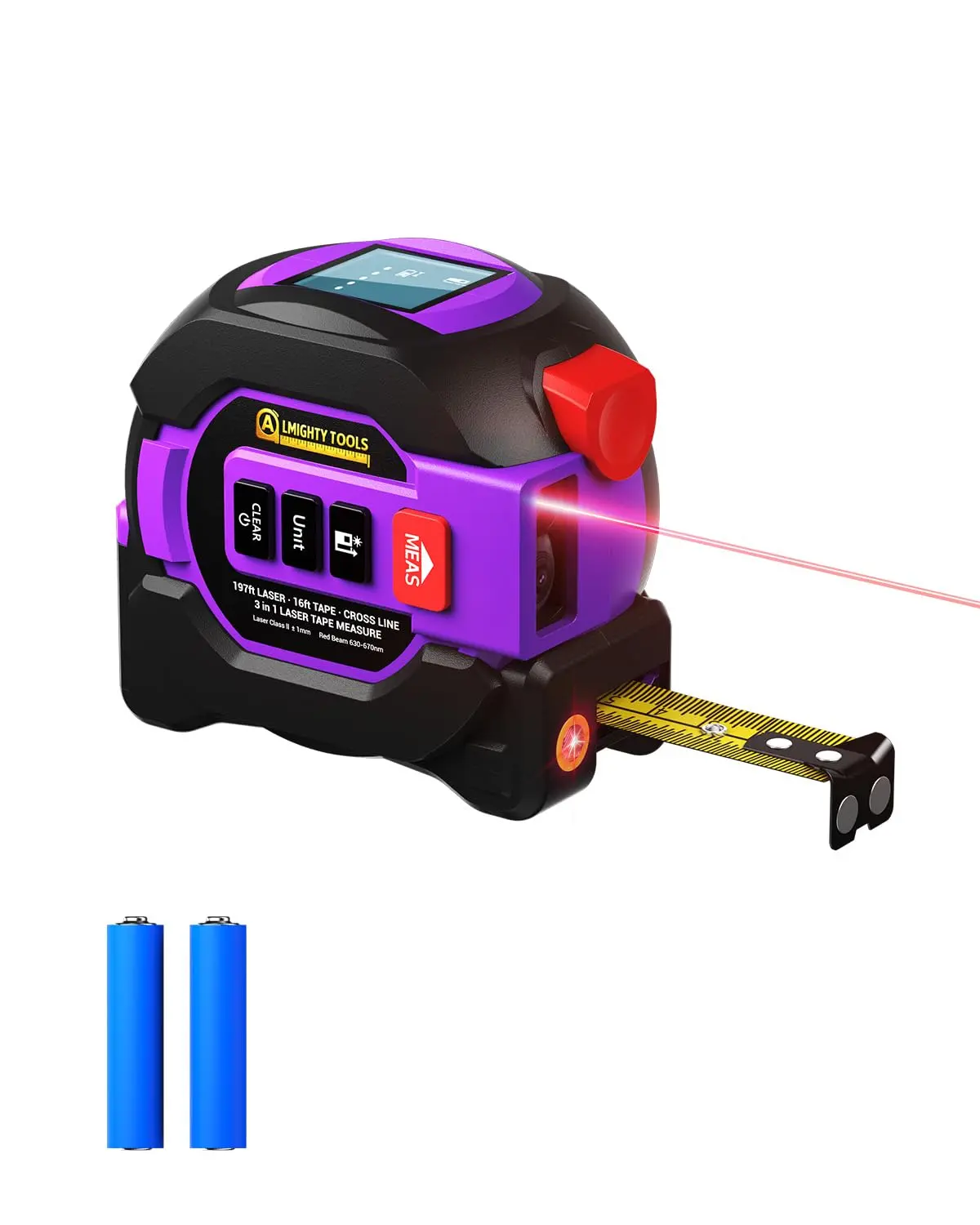 3 in 1 Laser Tape Measure 197FT/60M with Cross-Line, Multi-Mode Digital Distance Meter with Large LCD Screen, Heavy Duty Accurate Measuring Tool for DIY Home Improvement，Professional 3 in 1 Laser Rangefinder 60M