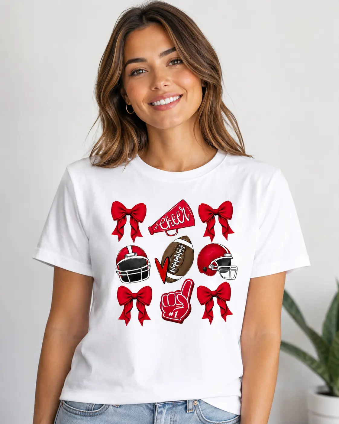 [Cotton] Game Day Shirt, Football Game Day T-shirt,Football Comfort Color Shirt,  Football Shirt,Sports Team Spirit Shirt, Coquette Aesthetic Shirt,Football Bow Shirt, Red Cheer Shirt, Football LoverShirt, Womenswear Casual Fit Top Oversized