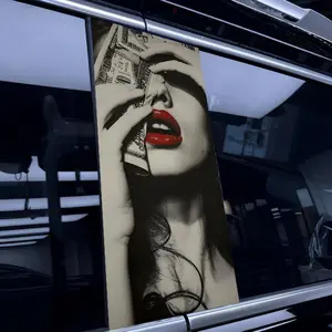 Retro Red Lips Woman Pattern Car Sticker, 2 Counts/set Creative Car B-pillar Decal, Waterproof PVC Protective Film, Scratch-resistant Auto Column Sticker, Car Decals, Sticker For Cars