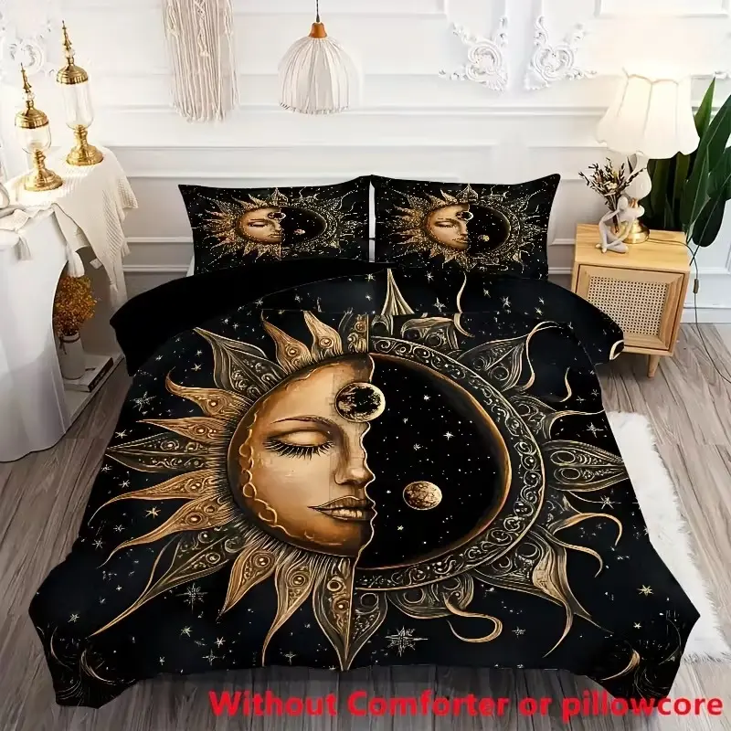 Mysterious Celestial Moon Down Comforter Set, Includes 1 Duvet Cover and 2 Pillowcases, Soft Breathable Night Bedding, Bedroom Decoration, Comfy Bedding Set, Decorative Bedding Sets