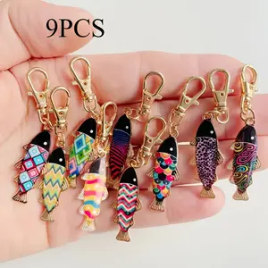 Set of 9 Cartoon Fish Keychains – Cute Alloy Animal Keyrings with Lobster Clasps | Ideal Birthday Gift for Women | Versatile Bag Charms & Accessories