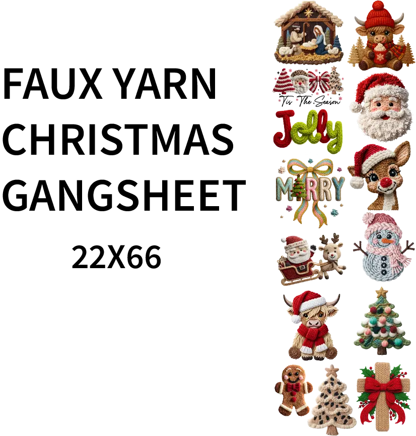 Faux Yarn Christmas DTF Gangsheet for apparel making