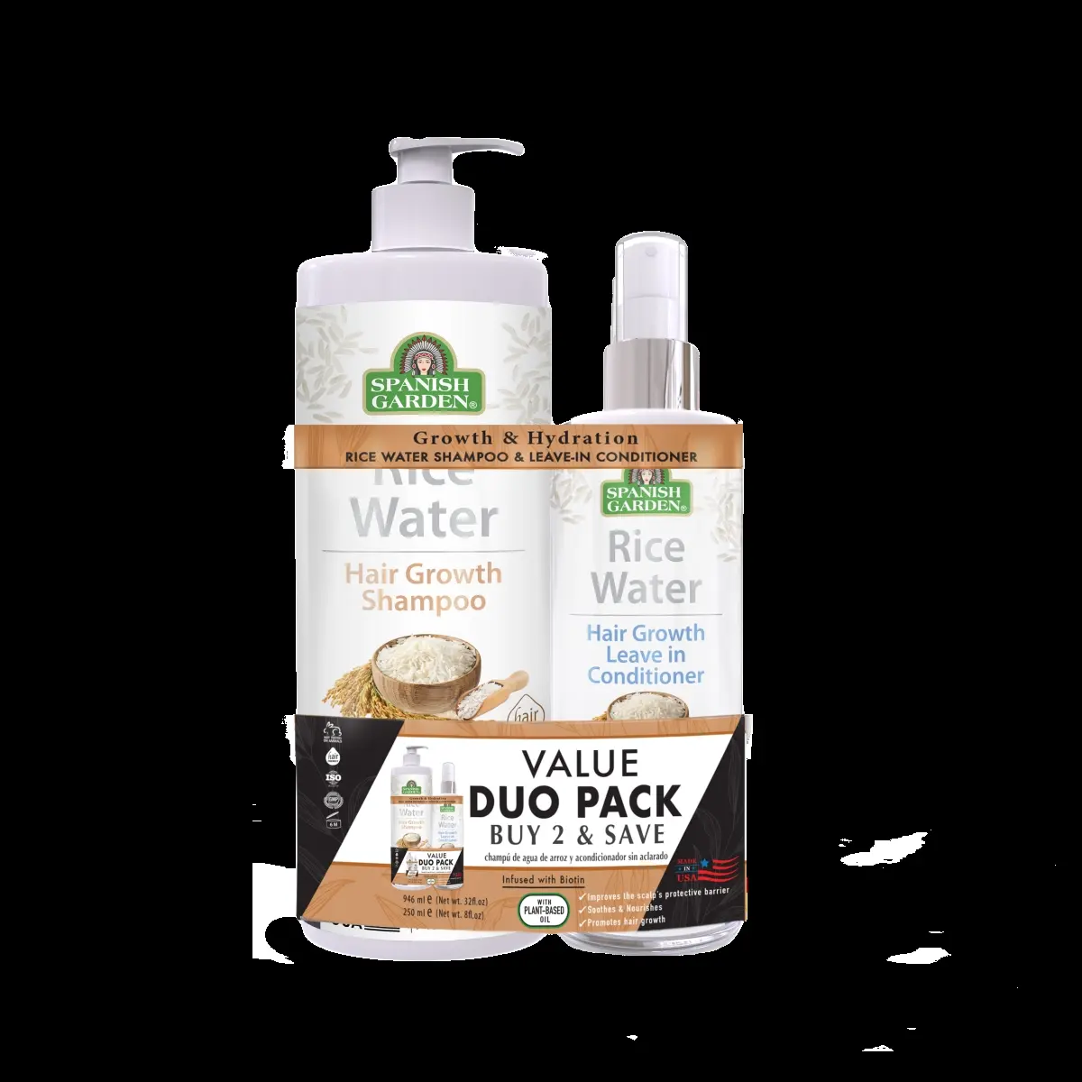 Spanish Garden 19570 Rice Bran Shampoo & Conditioner Kits - Haircare Set with Original Shampoo and Rice Water Leave-In Conditioner