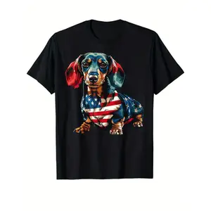 Cotton Dachshund Dog 4th of July American Flag Gifts for MenT-Shirt Selected pure cotton interesting design DIY short sleeve t-shirt for men