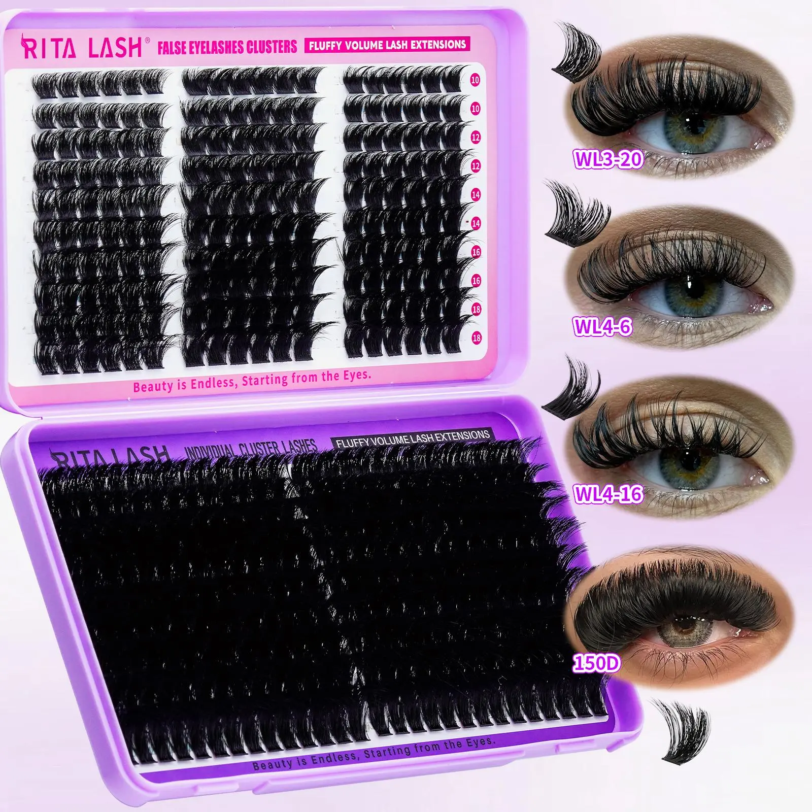 RITALASH 460pcs D Curl Individual False Cluster  DIY Book Eyelashes Individual Lashes Mixed Lengths Lashes Extensions DIY at Home  for Beginners