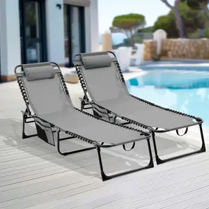 Lounge Chair Outdoor, Folding Chaise Lounge Pool Chair Set of 1, Patio Sun Tanning Chair,Outdoor Lounge Chair with 4-Position Reclining Back,Breathable Mesh Seat for Beach