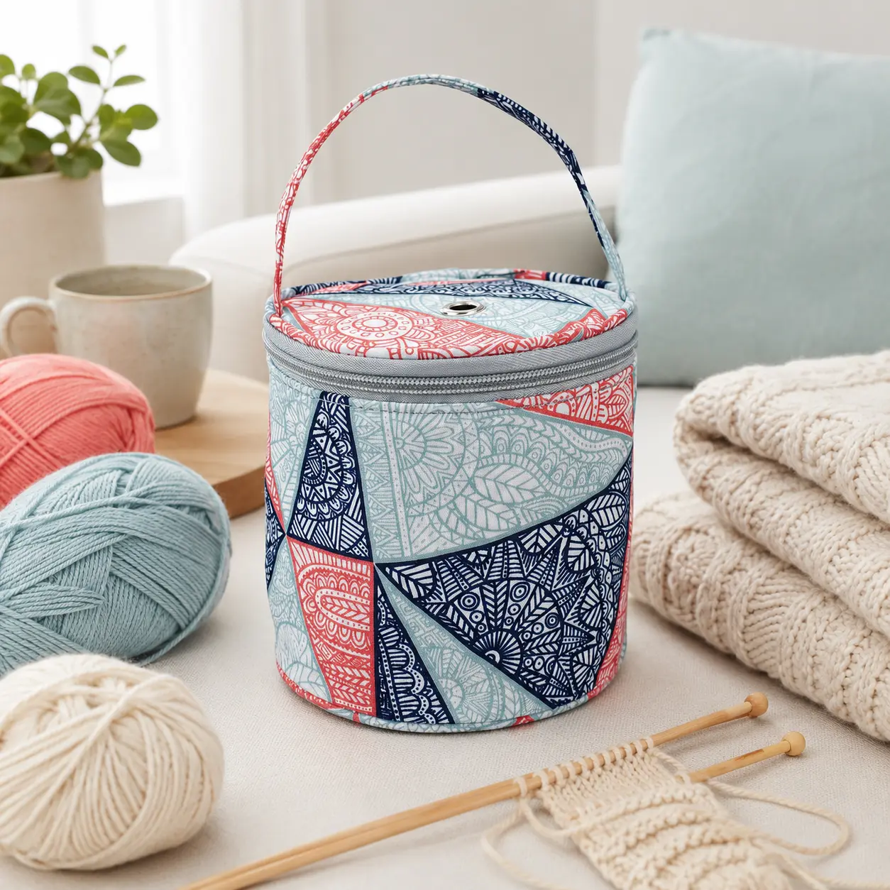 Printed Yarn Storage Bag with Handle, Portable Knitting Crochet Thread Organizer