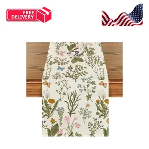 Wildflowers Floral Spring Table Runner, Seasonal Summer Butterfly  13x72 Inch