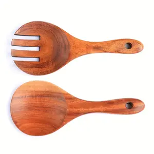 2pcs Wooden Salad Servers, Salad Spoon and Fork, Salad Mixing Server Set, Kitchen Cooking Tableware