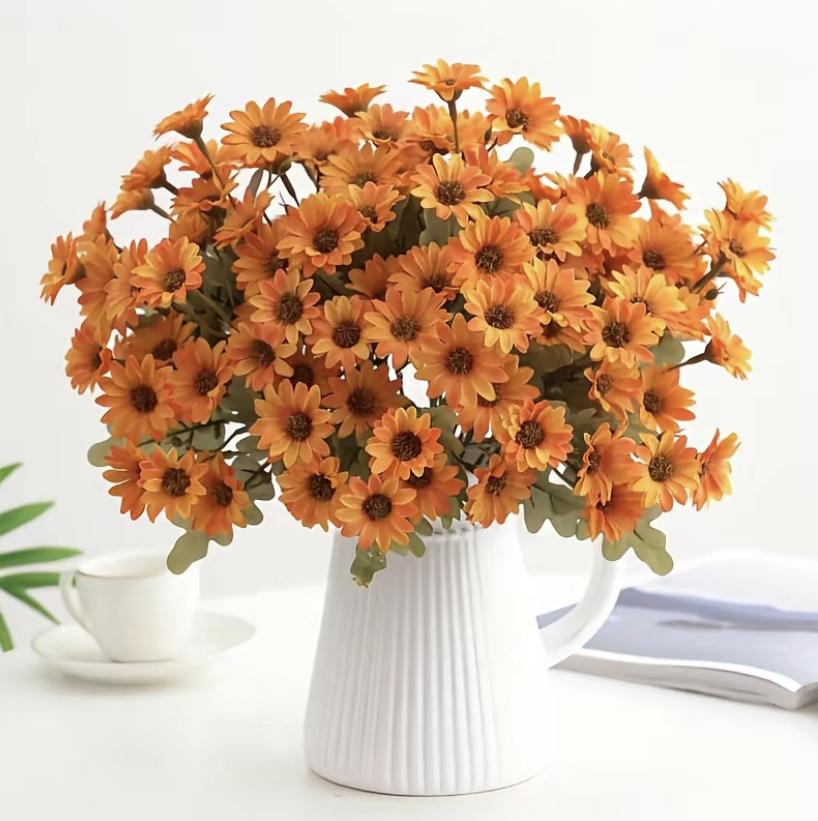 Artificial Flowers for Outdoor Decoration 5 or 10 Packs Faux Daisy Flowers for Fall Decor Realistic Eucalyptus Leaves Silk Mums Fake Plants for Garden Courtyard Patio Lawn Colorful Decorative UV-Resistant Durable Nature Ornaments