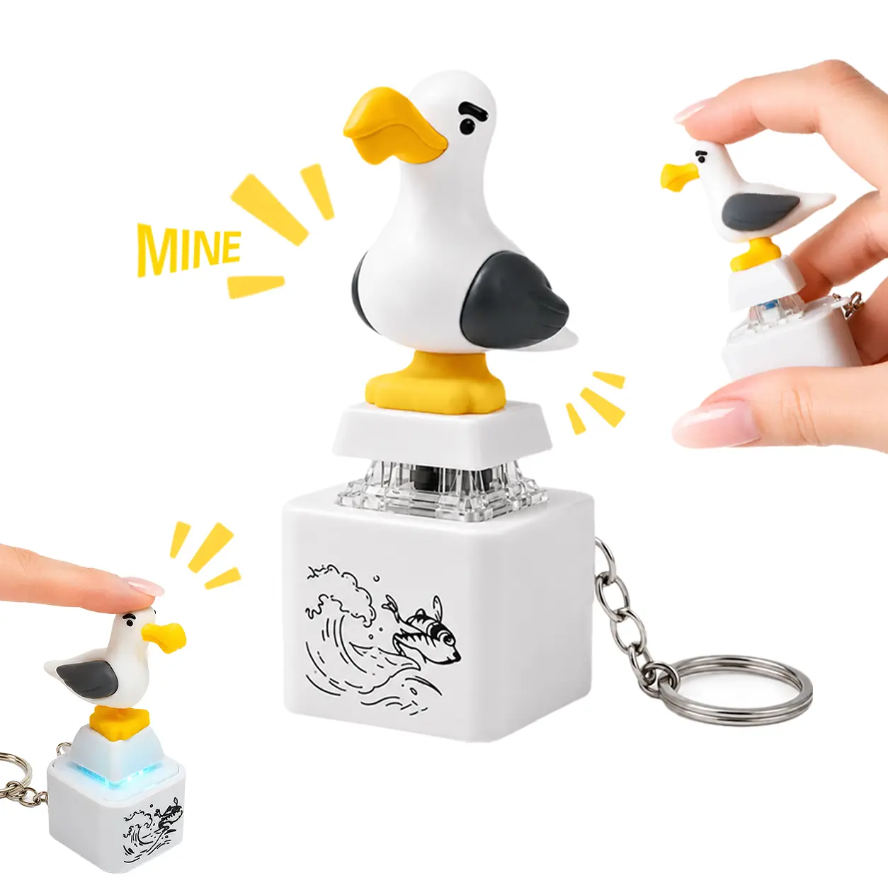 3PC Seagull MINE! Button Keychain, Cool Keychains-Real Sound & LED Light,Funny Interactive Gift for Friends & Family