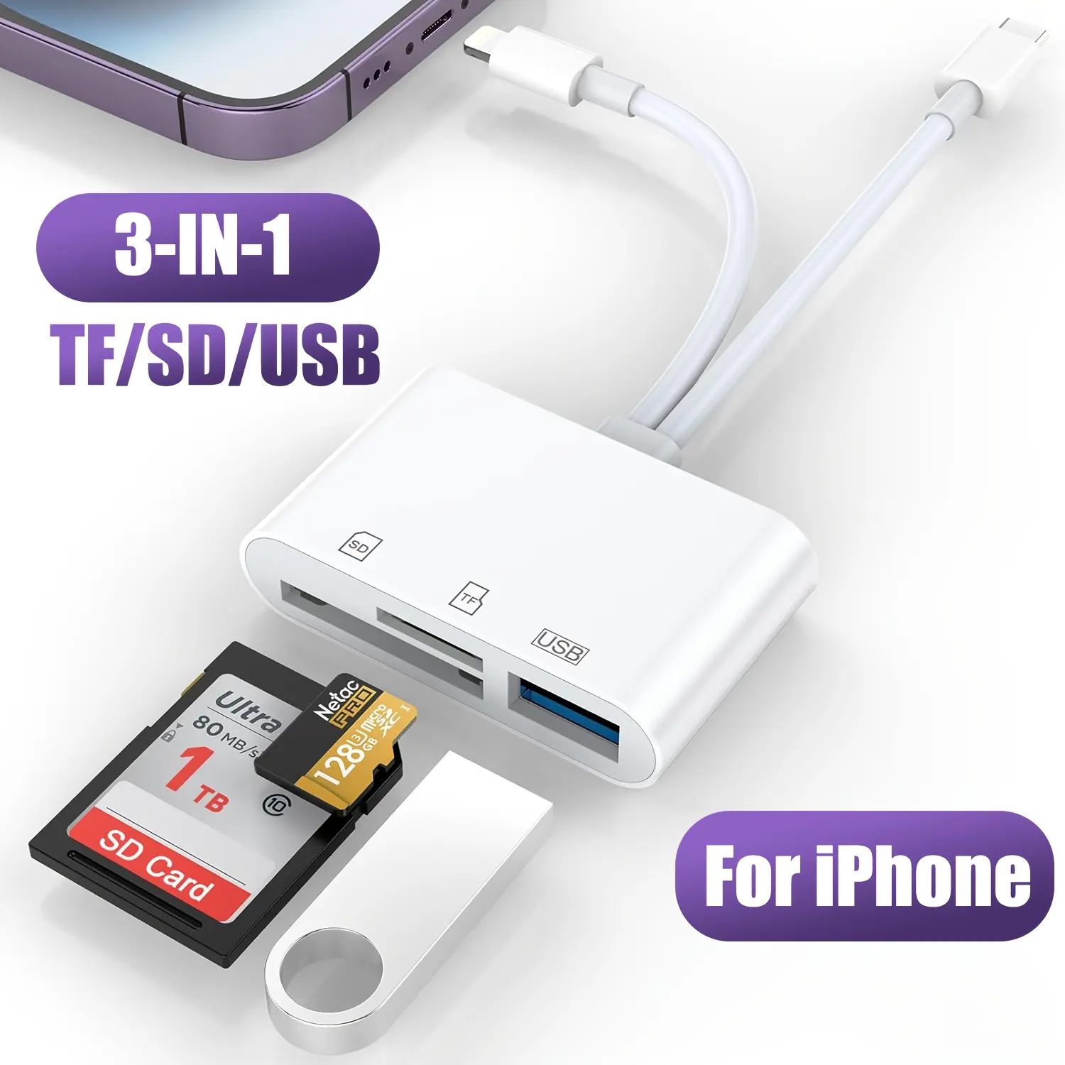 5-in-1 USB 3.0 TF Flash Drive Type-C Mobile Storage OTG Photo Stick Multifunctional OTG Adapter Compatible for iPhone iPad Samsung Android Phones Plug and Play, Usb C Interface, Usb Ports