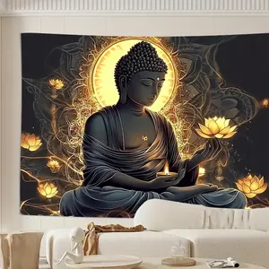 1PC,2D Flat Backdrop Buddha Lotus Meditation Backdrop, Zen Buddhist Decor Tapestry for Living Room Bedroom, Festival Wall Hanging Art, Spiritual Home Decoration Cloth, Perfect for Meditation Space