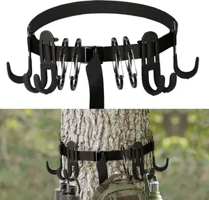Treestand Gear Hanger Starp with Multiple MetalCarabiners Hooks, Outdoor Tree Stand Strap HuntingAccessory Holder with 8 Hooks, Bow & Gear Hanger forHunting, Hiking, Camping
