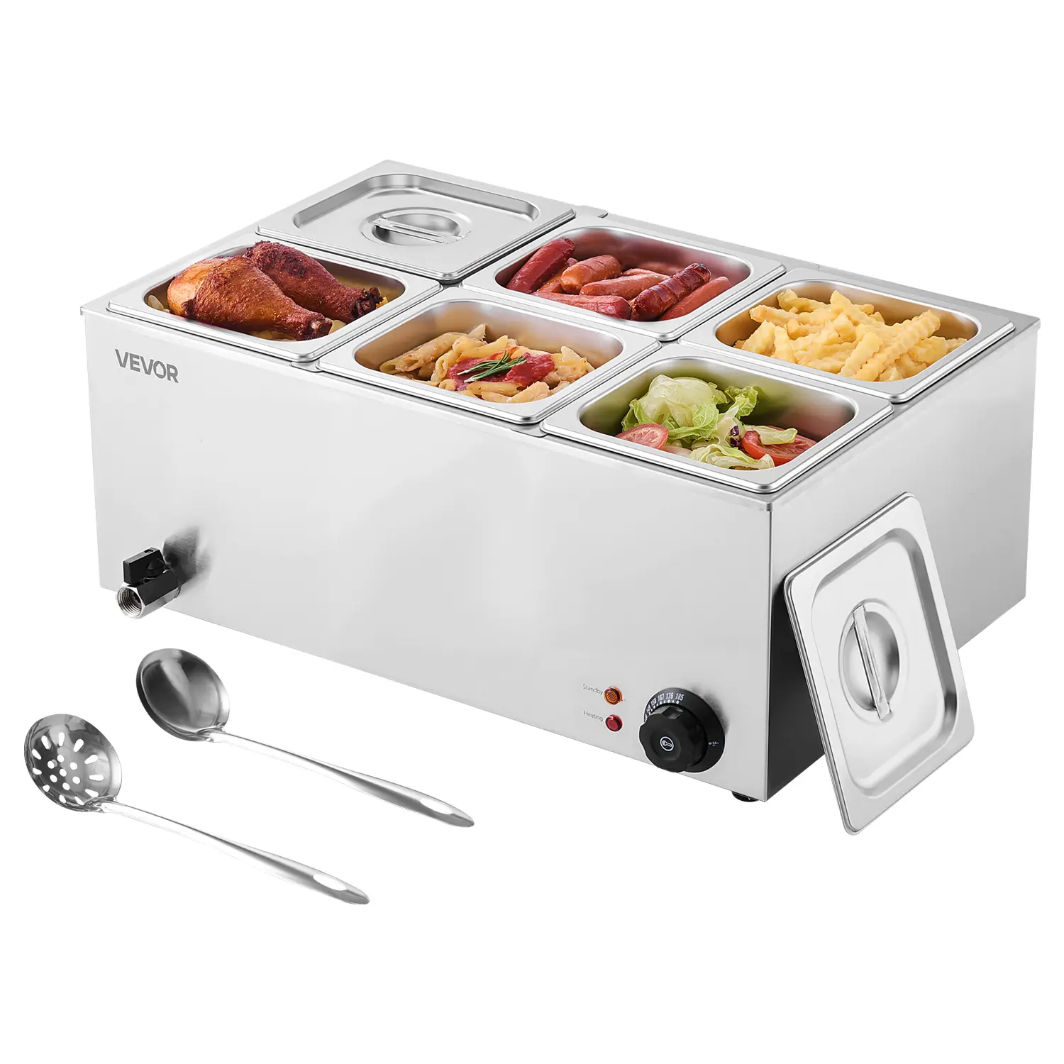 【Summerfinds】VEVOR 24QT Commercial Electric Food Warmer - 6-Pan 1200W Stainless Steel Countertop Steam Table, 86-185°F Adjustable Temp, Durable Bain Marie, Fast Heating, Auto Shut Off, Scaling Prevention for Catering, Restaurants,home essentials