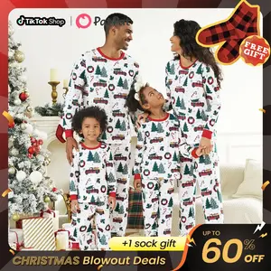 PatPat Christmas Pajamas Soft & Stretchy Family Matching  Long Sleeve Sets Christmas Cars Patterned Sleepwear for Women Men Couples Adult Kids,Cute Pajama,Cozy Pajamas ,Flame Resistant,autumntok,wintertok,BFCM Early Bird