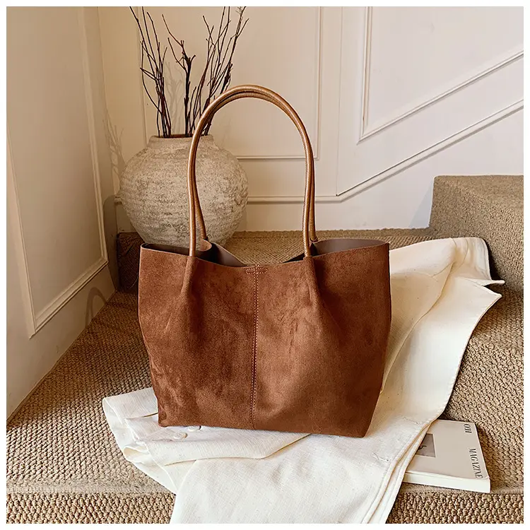 Women's 2026 Large Capacity Vintage Suede Tote Bag - Soft Slouchy Brown Faux Leather Hobo Shoulder Bag, Fashionable Daily Use Shopper for Work & School, Fashionable Bags, Daily Use Bags