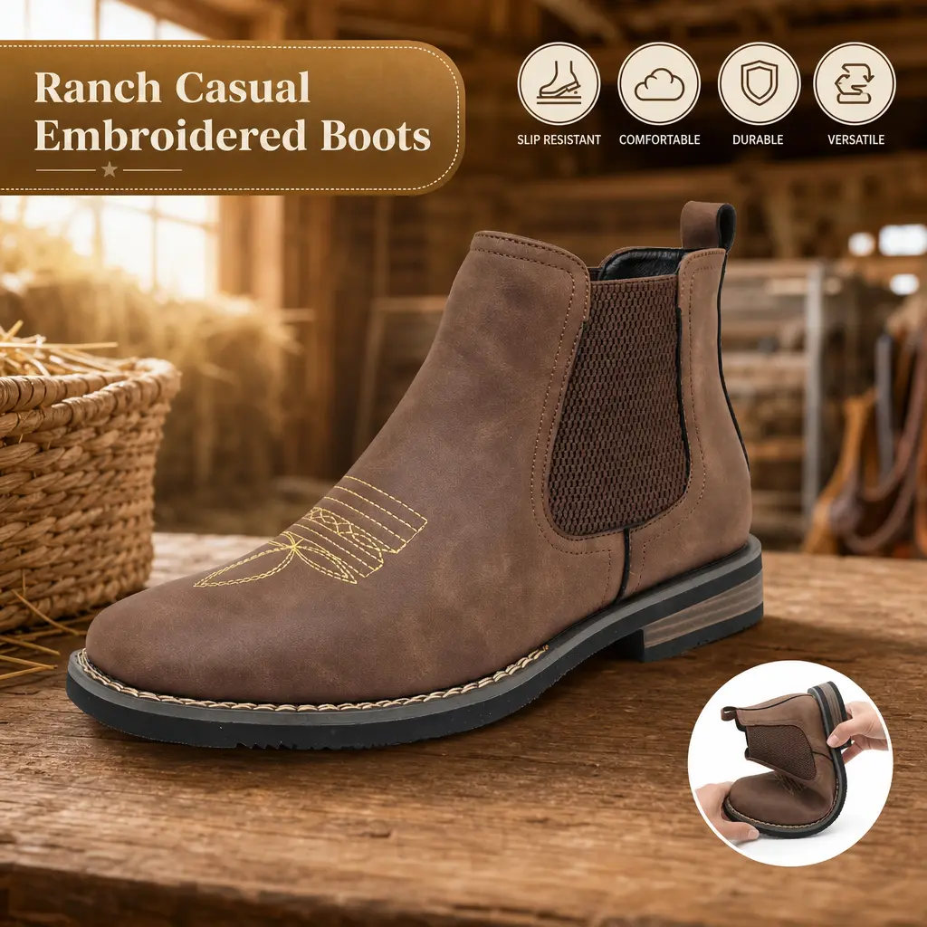 Men’s embroidered non-slip, wear-resistant short boots—British-style fashionable Chelsea slip-on casual boots