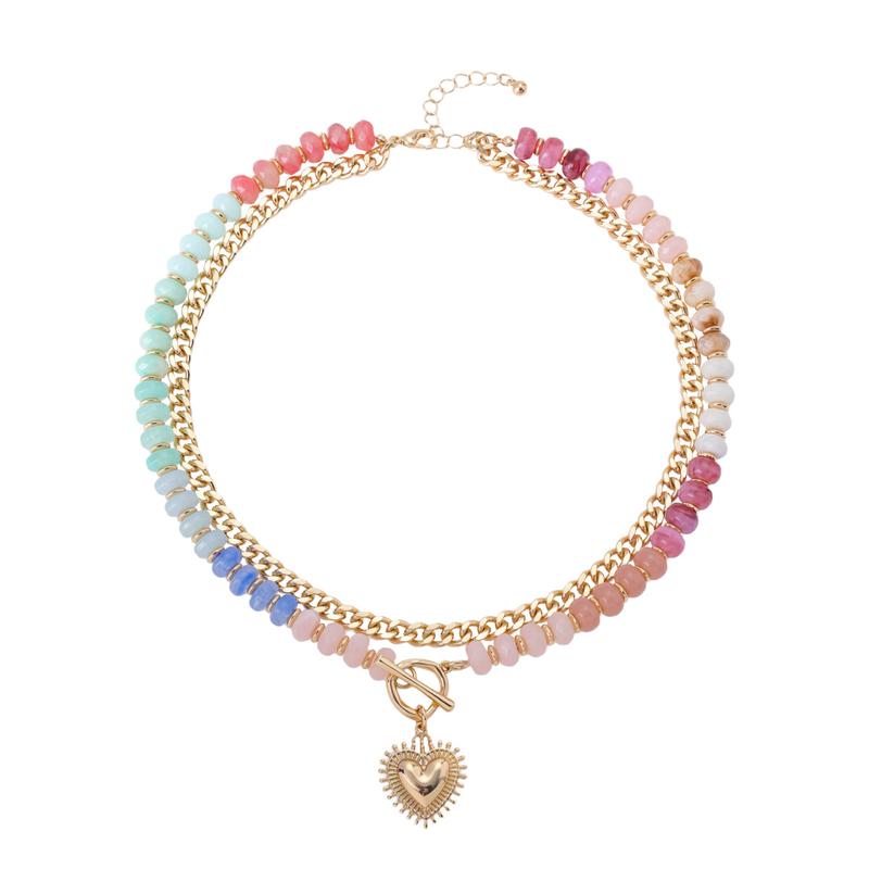 Women's Ethnic-Style Adjustable Length Collarbone Chain - Vibrant Colorful Bead Accents, Stackable Heart Pendant - Unisex Summer Costume Jewelry Necklace, Fashion Accessories, Gifts for Women