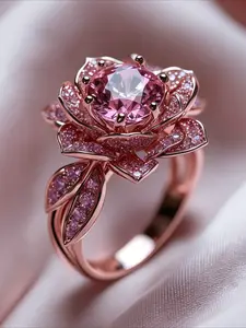 Elegant Zircon Flower Ring, Rose, Women's Wedding Engagement Anniversary Gift, Stylish Jewelry for Special Occasions, Cubic Zirconia Rings, Bridal Engagement Jewelry, Beautiful Rings