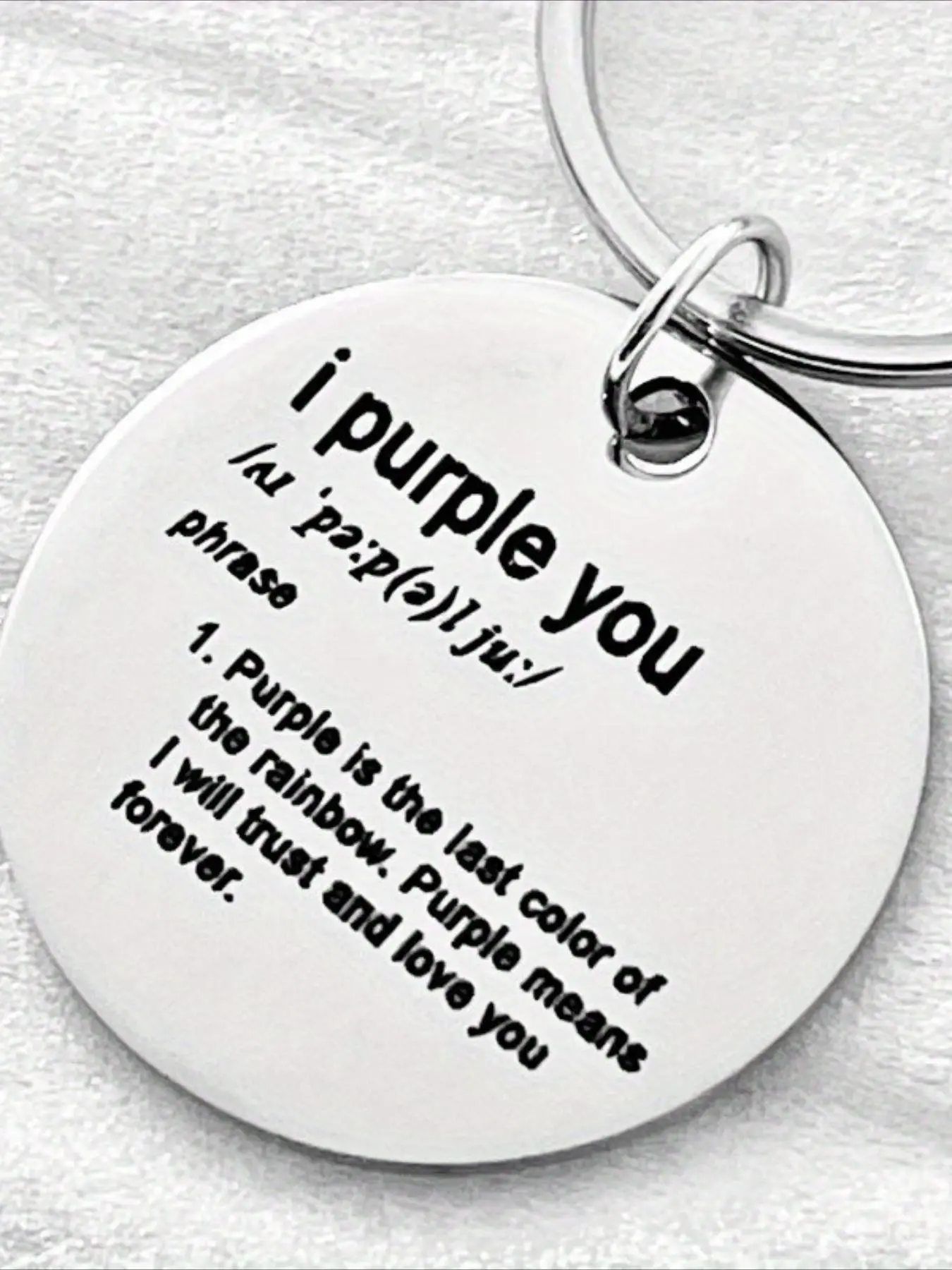 "i Purple You" Letter Print Stainless Steel Personalized Keychain, Simple Style Durable Key Ring for Clothing and Hat Accessories, Fashion Accessories for Men & Women