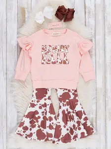 Pink & Brown "Howdy Fall" Cow Print Bell Bottoms Outfit