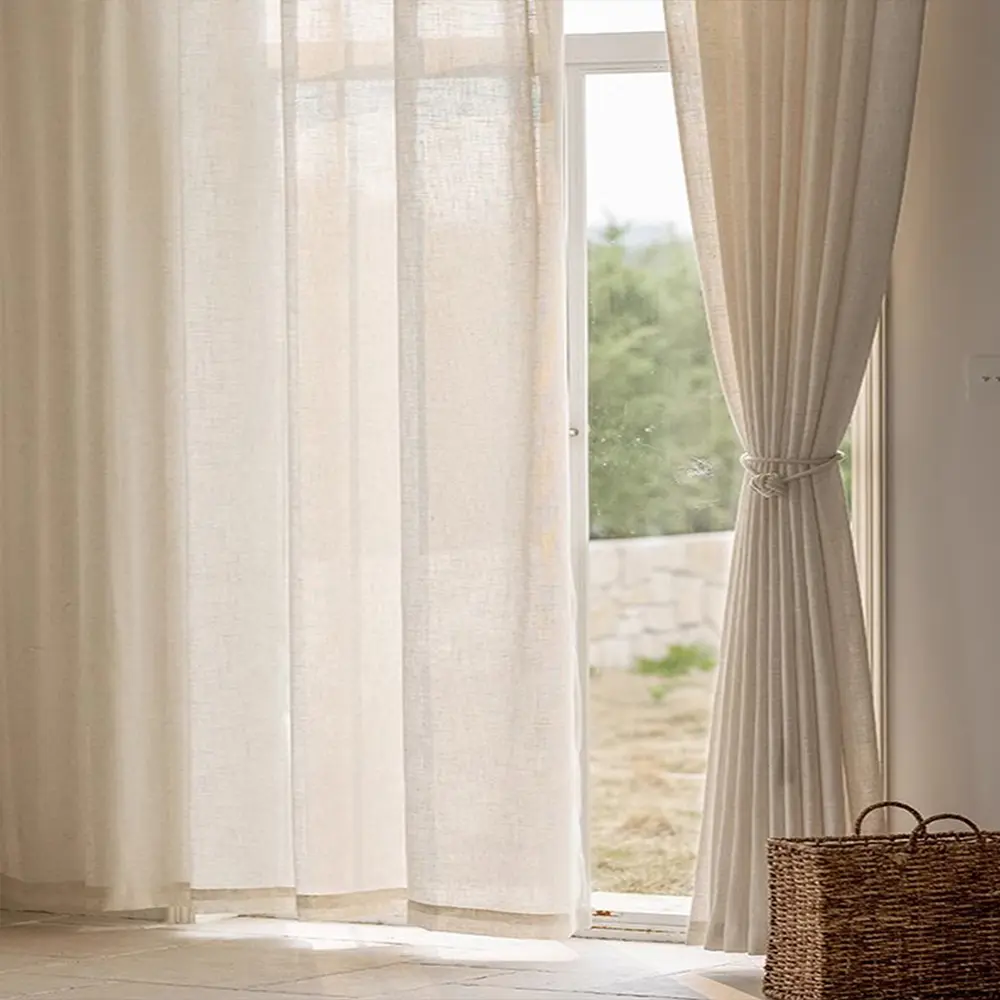 Japanese Style Soft Linen Sheer Blackout Curtain, Window Curtains, Home Decorative Curtain, Perfect for Bedroom & Balcony, Gentle Light Filtering for a Cozy Atmosphere