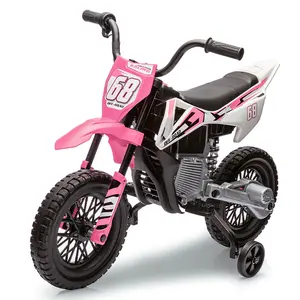 Pink 12V Electric Dirt Bike For Kids Ages 3 Plus With Rear Wheel Drive Two 25W Motors Training Wheels Soft Start Spring Suspension And Durable Metal Frame Pink