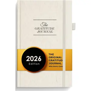 The Gratitude Journal 2026: 5 Minute Gratitude Practice to  Thankfulness, Mindfulness, Positivity, Happiness, Upgraded with Pen Holder, Inner Pocket & Elastic Closure Band (Beige)