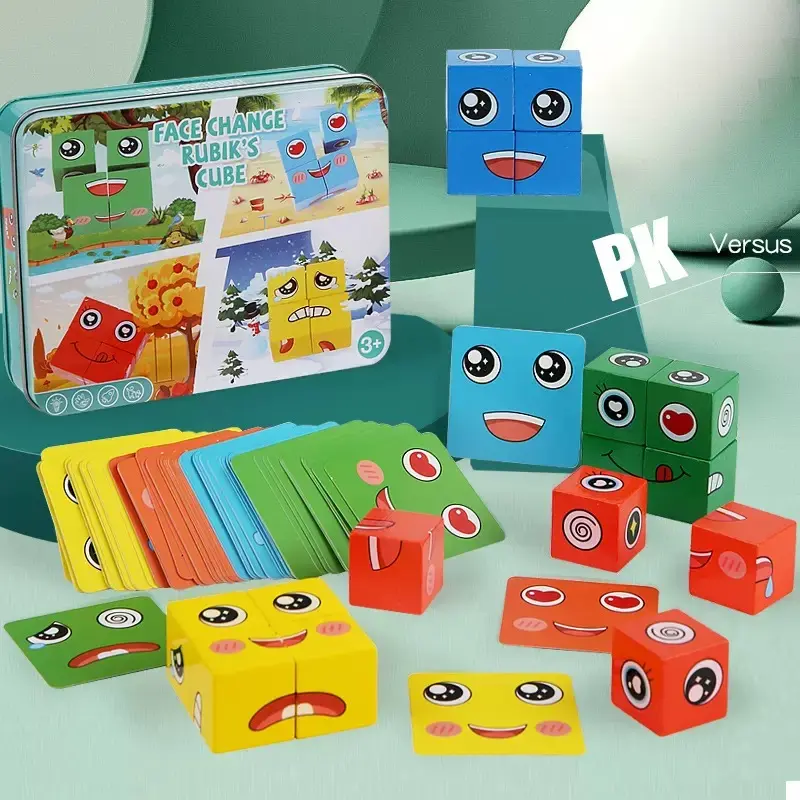 Smiley Face Rubik's Cube Building Block Puzzle Game - Cube Puzzle Box, Logical Thinking Training Educational Table Toy for Kids