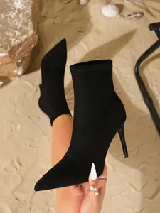 Women's Fashion Sexy Pointed Toe Stiletto High Heels, Elegant Flannelette Ankle Boots, All Season Comfortable Shoes, Dress Boot