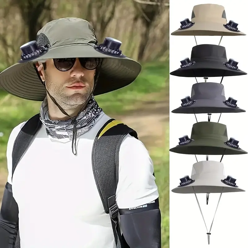 Solar-Powered Cooling Hat with 3-Speed Adjustable Fans - Wide-Brim Sun Protection Outdoor Fan Suitable for Men & Women, Beach, Fishing, - Portable Cooling System