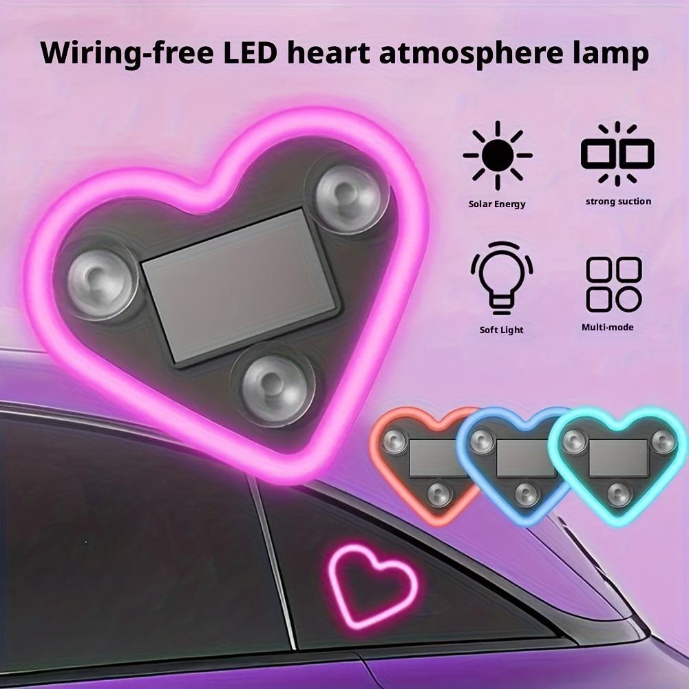 Pink Car Wireless LED Light, Solar Triangle Window Heart-shaped Ambience Lamp, Portable USB Rechargeable Car LED Night Light for Car Decoration - Christmas Gift - Women's Car Accessories