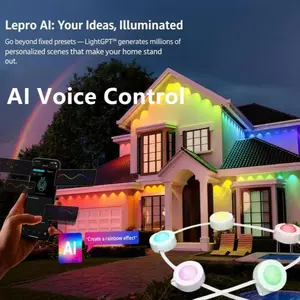 Lepro AI Permanent Outdoor Lights E1-60 100ft with 60 Triple-LED Smart RGBIC+Warm/Cool White Waterproof Lighting Themes APP Control Alexa Google Enabled