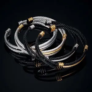 Stainless Steel Braided Design Bracelet - Twist-Open Adjustable Cuff for Daily Matching