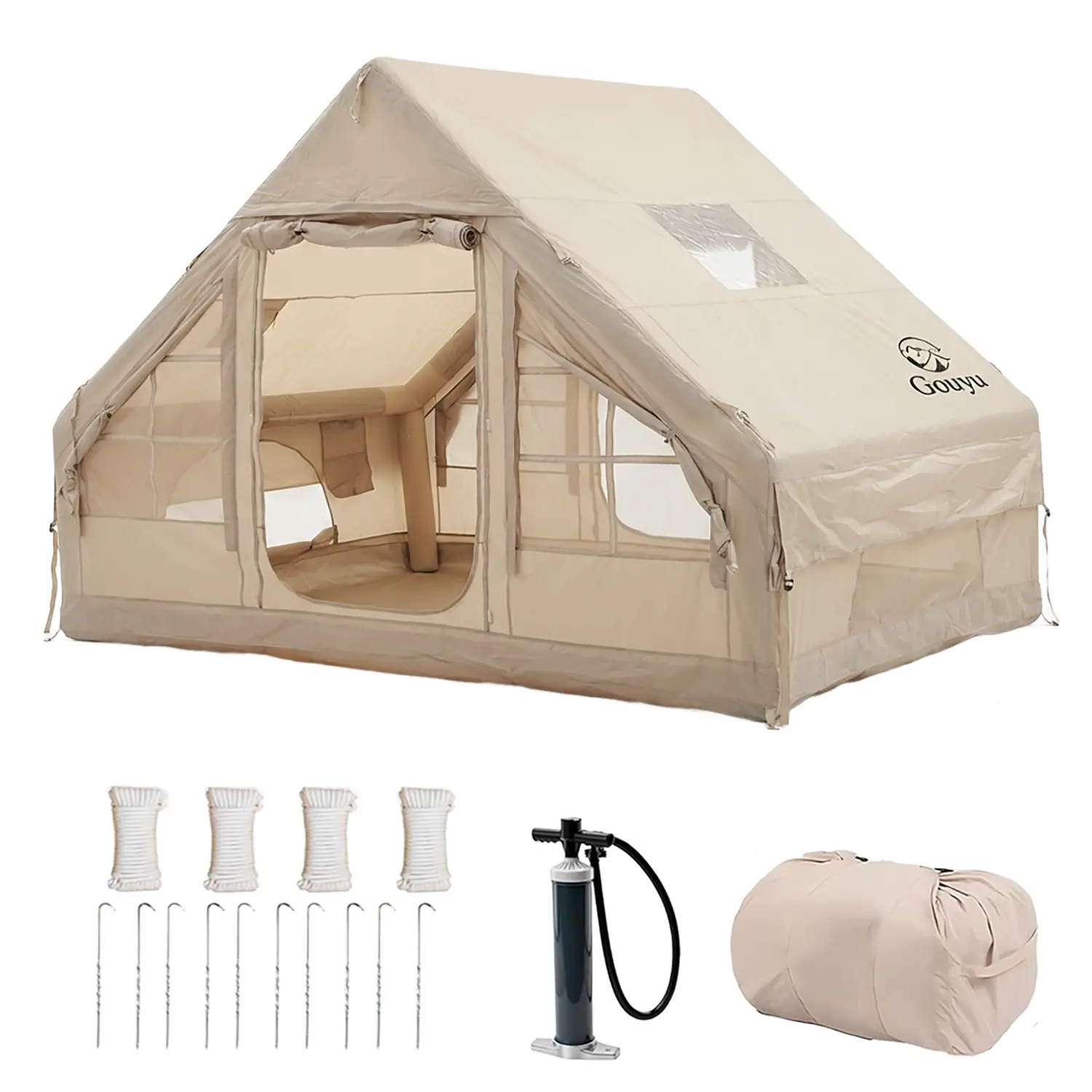 Inflatable Tent for Camping,4/6 Person Blow Up Air Glamping Room Tent House with Stove，Easy Setup Waterproof Oxford Blow Up House, Hot Tent for Camping Adults 4 Seasons