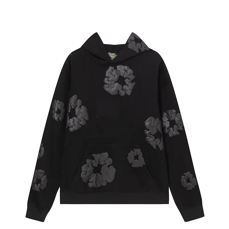 Men All Over Dark Foam Floral Wreath Print Oversized Hoodie, Streetwear Pullover Sweatshirt Men All Over Dark Foam Floral Wreath Print Oversized Hoodie, Streetwear Pullover Sweatshirt