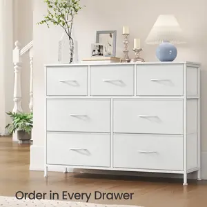 【Deals For You】SONGMICS 6 Drawer Fabric Dresser Chest of Drawers, Heavy-Duty Steel Frame & Premium MDF Top Storage Organizer Unit, Multi-scene Storage Cabinet Works as Bedroom Closet Entryway TV Stand Furniture for Small Space Apartment