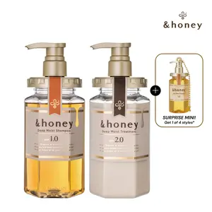 &honey Deep Moist Duo - Shampoo 1.0 + Treatment 2.0+ Free random keychain, Honey-Infused Hydration Set for Dry Hair *Limited time*