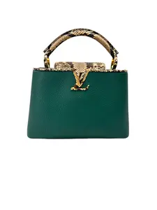 Pre-owned Louis Vuitton leather Tote Bags Capucines BB Green Python Handle Bag LV2906