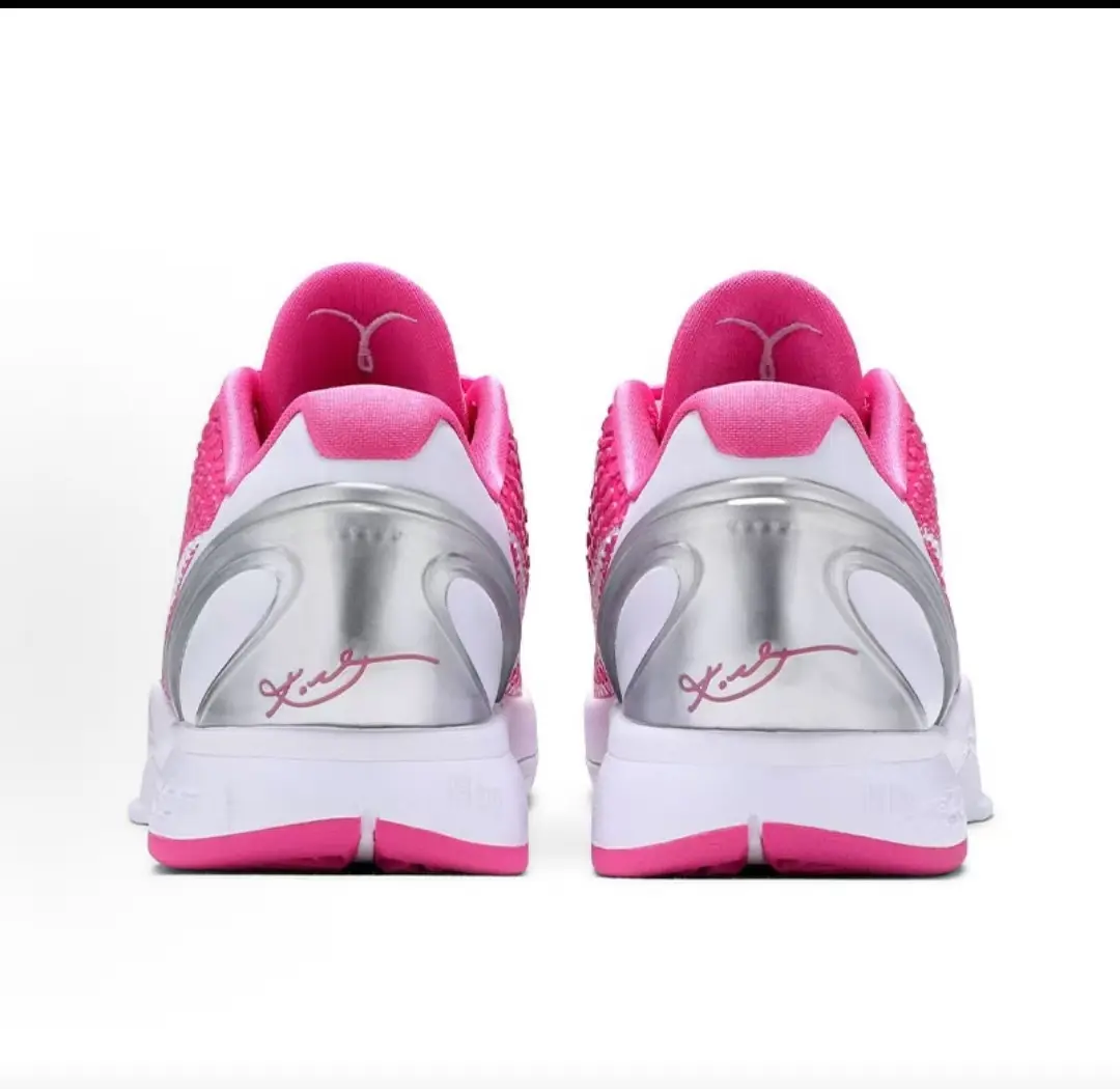 Girly Bright Hot Pink Honeycomb Knit Low Top Basketball Sneakers Matte White Side Logo Gloss Metallic Silver Wrap Heel Two-Tone Pink & White Cushion Midsole Breathable Lightweight Non Slip Trainer All Season Sports & Casual Street Footwear