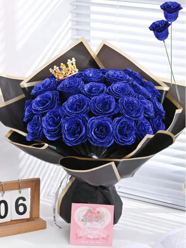 Glitter DIY Rose Bouquet Artificial Flowers Wedding Home Decor Gift