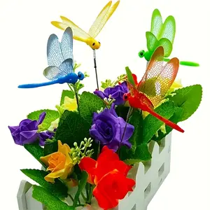 12-Piece Colorful Random Outdoor Decorative Garden Stakes, Rustic Plastic Dragonfly Yard Ornaments, Patio & Home Decoration, Country Style, Garden Accessories