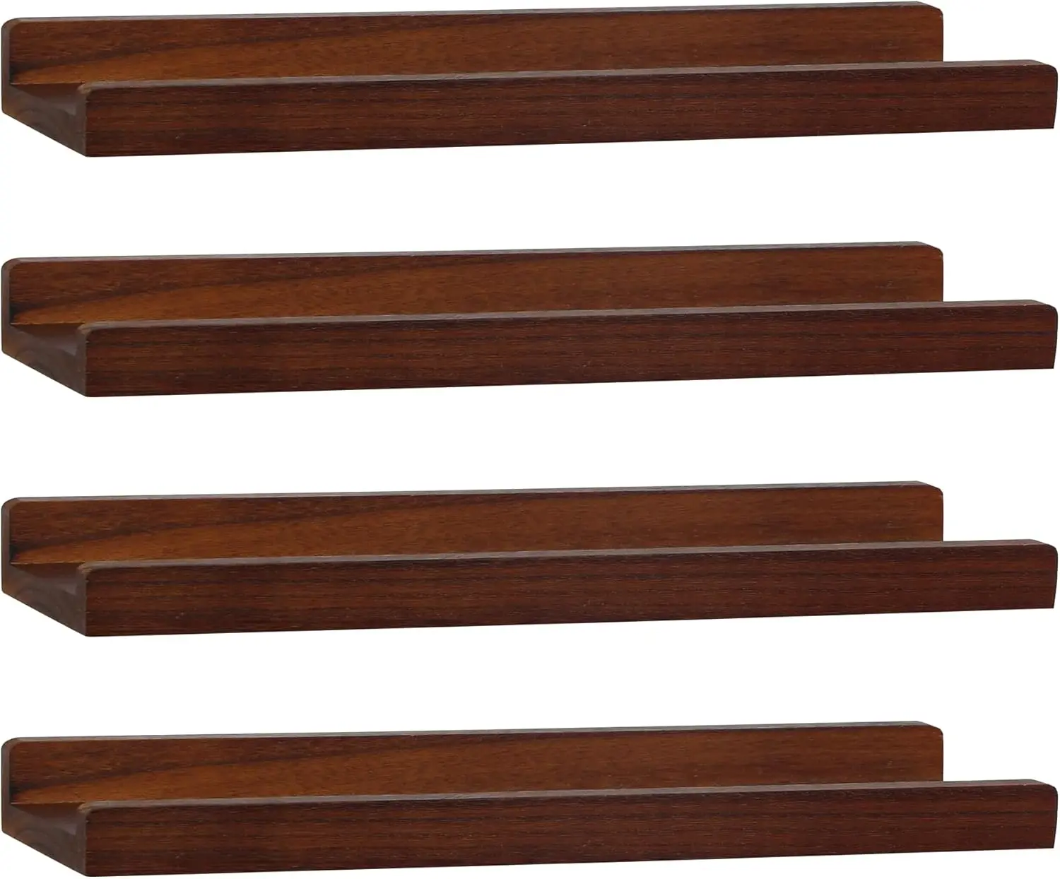 Picture Shelf with Ledge,Photo Ledge Shelves Set of 4,Rustic  Storage Display Wall Mounted for Living Room Bedroom Kitchen   Photo Frames,Home Office Decor (Dark Walnut, 17")