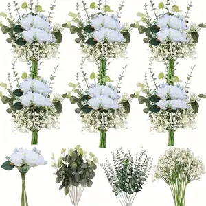 140 Artificial Eucalyptus and Baby's Breath Green Plant Set - Plastic Leaves for Weddings, Hotel Decorations, Table Centerpieces - Decorations for Thanksgiving, Christmas and Wedding Ceremonies fall room decor fall decorations artificial flower ball