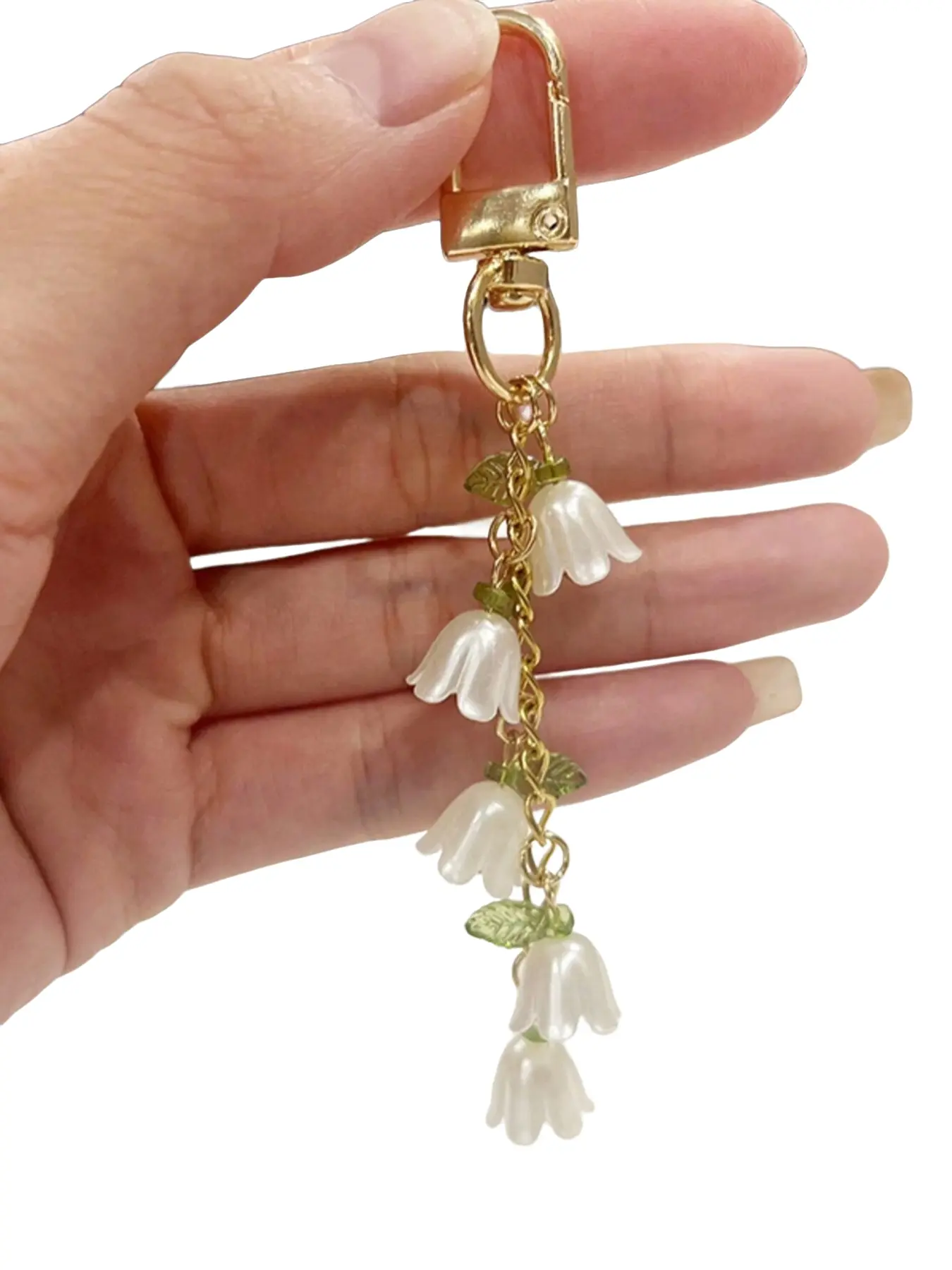 Bellflower Faux Pearl, Floral Pattern Stylish Keychain, Tassel Pendant, Car Key Chain, Bluetooth-compatible Earphone Holder, Wallet Decoration, Women's Gift, Mother's Day Present, Stylish Keyring