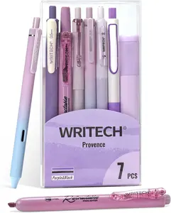 Gel Pens Journaling Highlighters: Journal Set Aesthetic Assorted Pastel Color Ink 0.5mm Fine Point Retractable 0.7mm Black Pen Smooth Writing Drawing No Bleed 7ct (Purple)