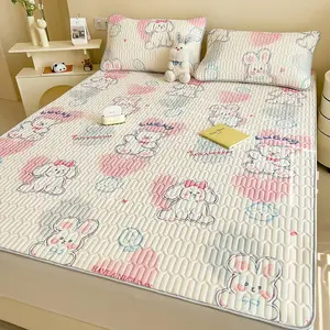 KAWASIMAYA Cute Rabbit Pink Latex Cooling Mat Set 3 Pieces 180x200cm with 2 Pillowcases